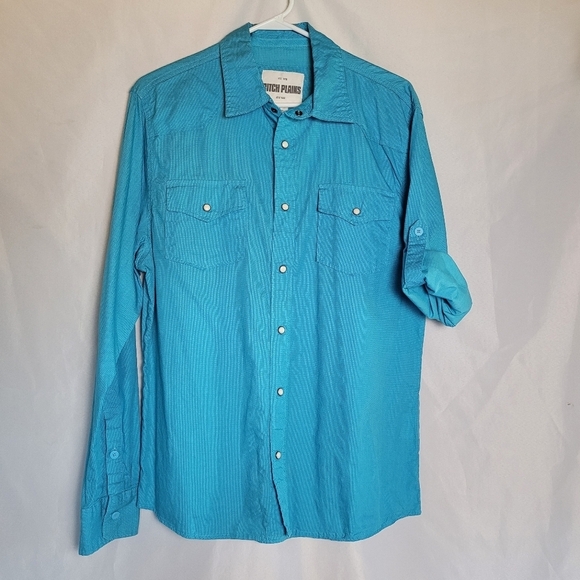 Ditch Plains Men's Blue Micro Dot Roll Tab Sleeve Pearl Snap Shirt Size Large - Picture 1 of 11